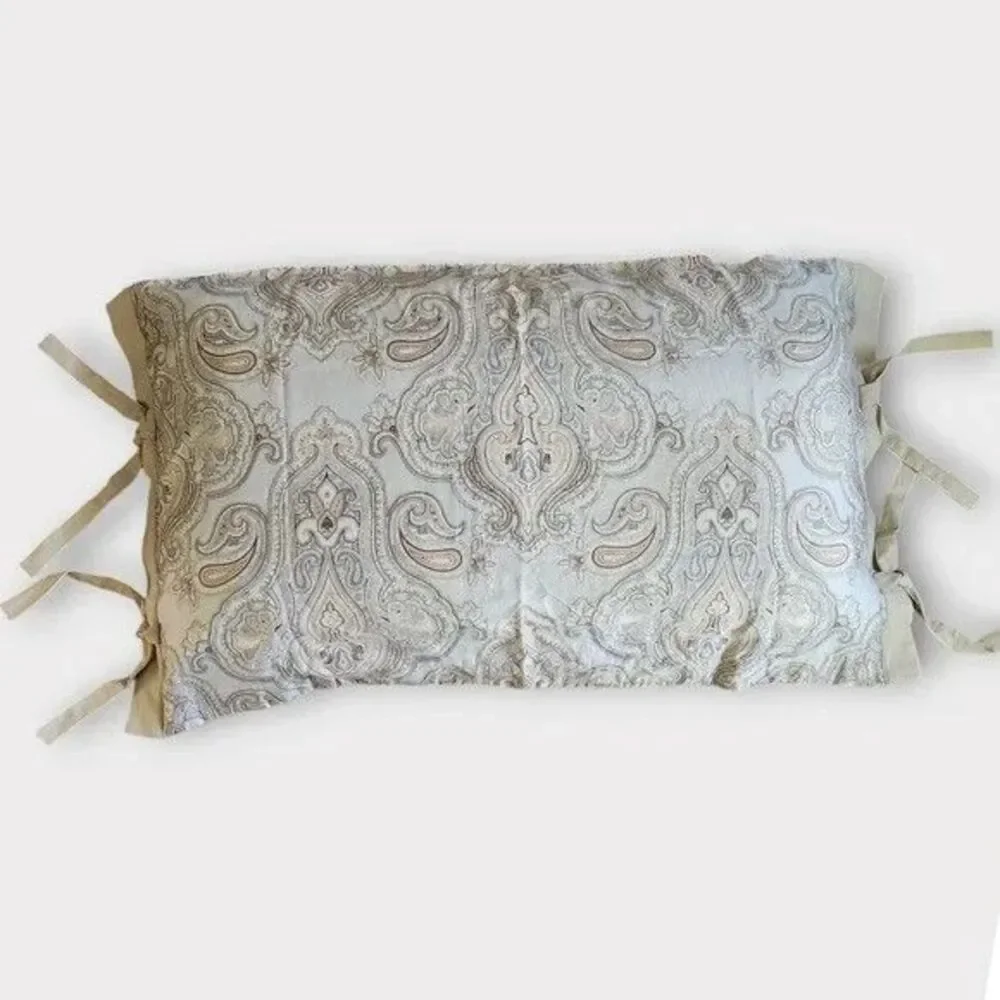 Rose Tree Home Paisley Pillow Sham Blue Peach Brown Beige Cotton Buttons Tie Set